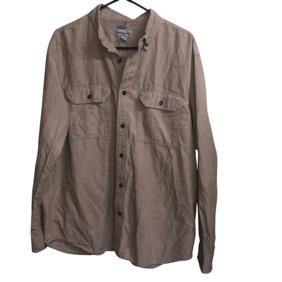 359. Carhartt Chambray relaxed fit long sleeve button down jacket size Large - Picture 2 of 9